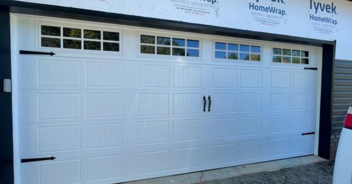 short recessed white garage door panel