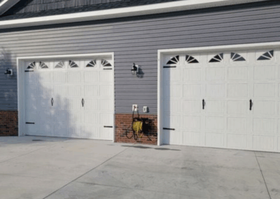 three car short recess panel garage