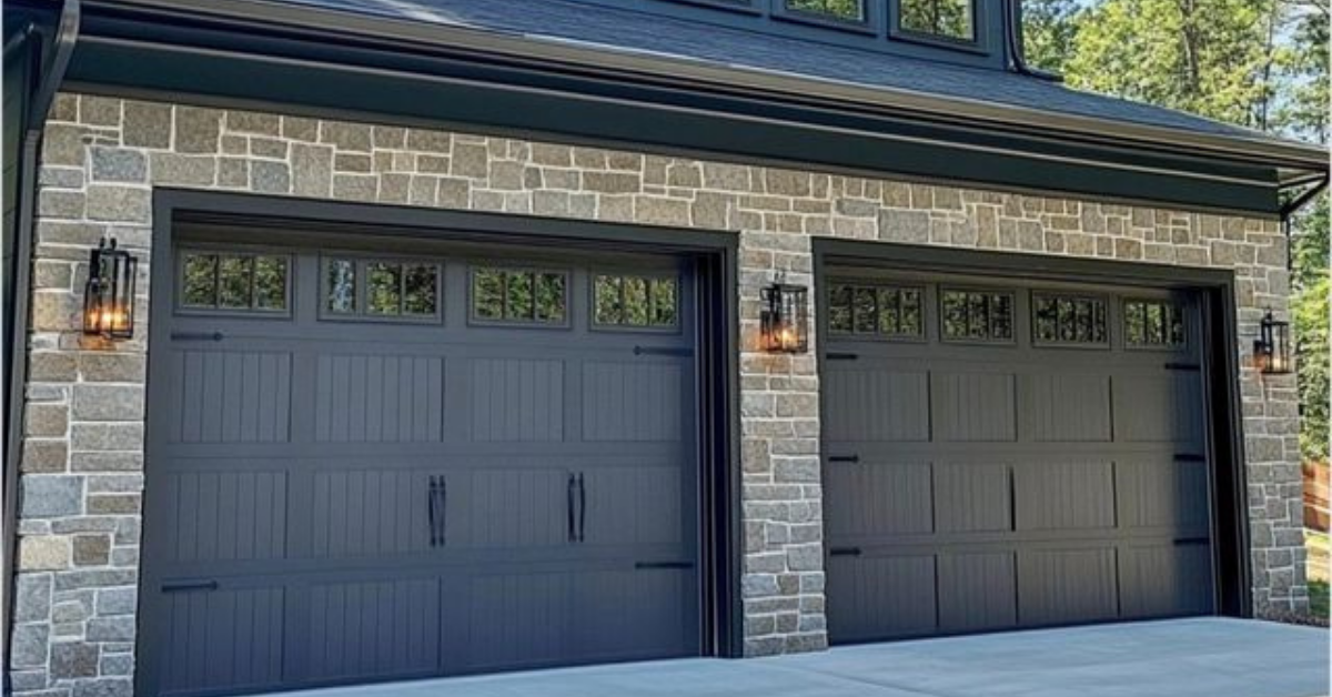 two single car long grooved garage panels