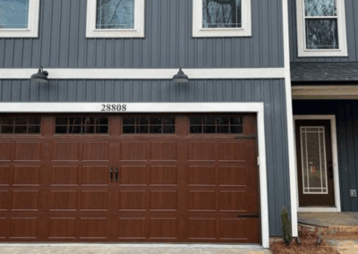 wood overlay two car panel garage